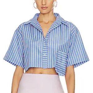 Steve Madden Blue and White Striped Crop Top